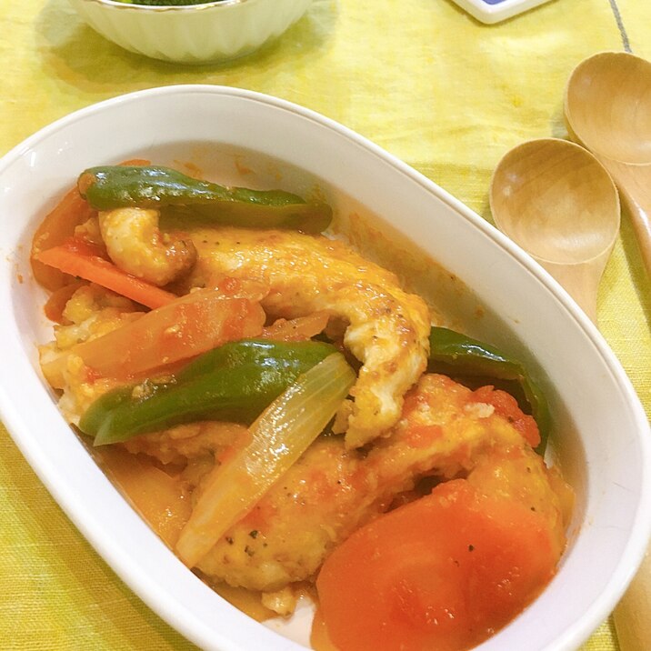 鶏むね肉もしっとり♡簡単ラタトゥイユ風トマト煮